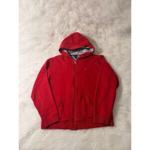 Tommy Hilfiger Red Full Zip Hoodie L/G (16/18) Fits Adult Small Thick Cotton